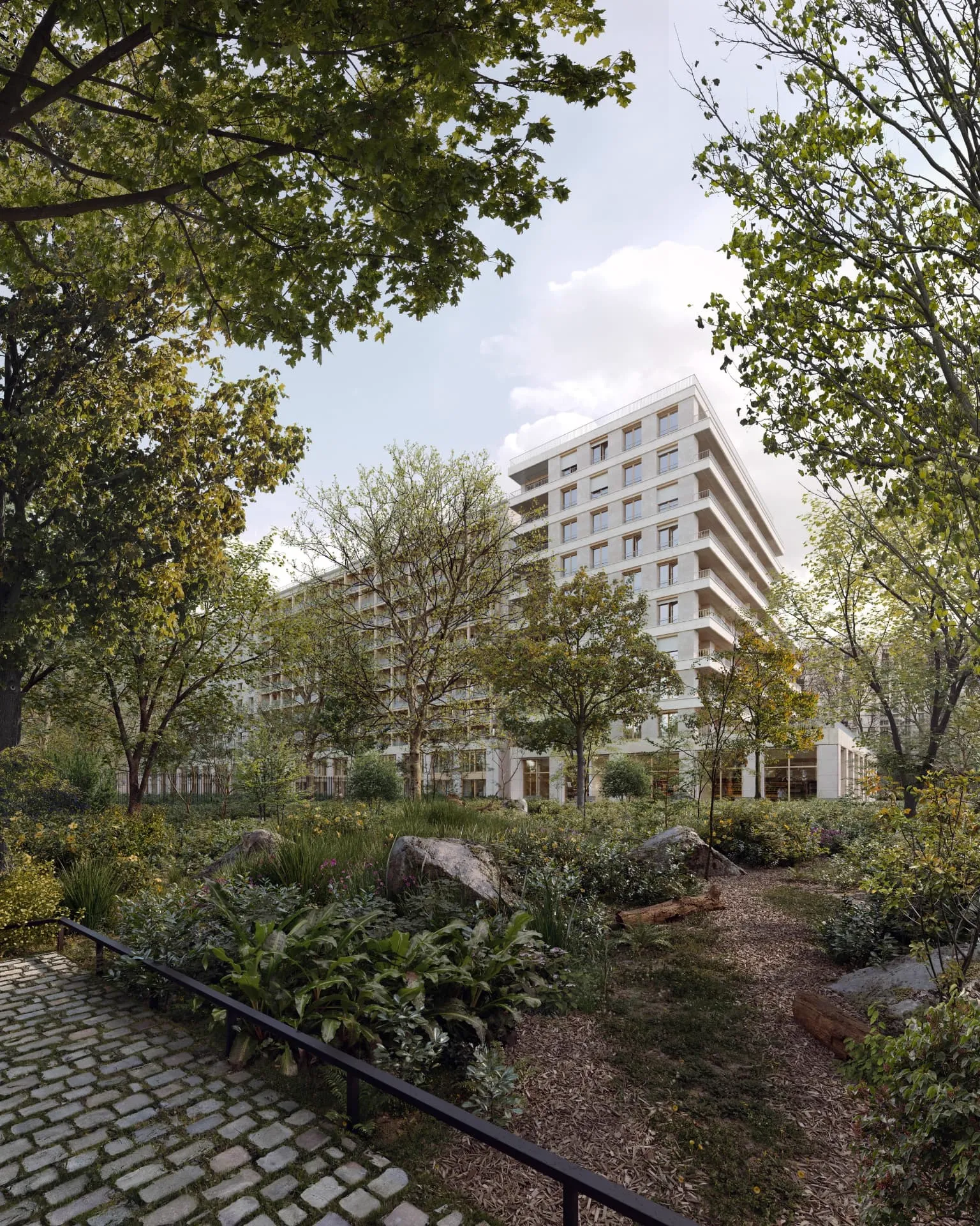 Logements ouverts sur un jardin paysager